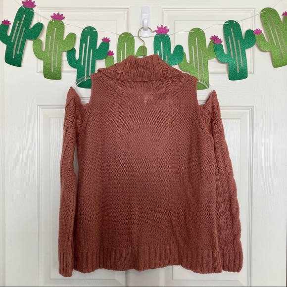 Self Esteem Mauve Cold Shoulder Cowl Neck Sweater - Picture 5 of 11